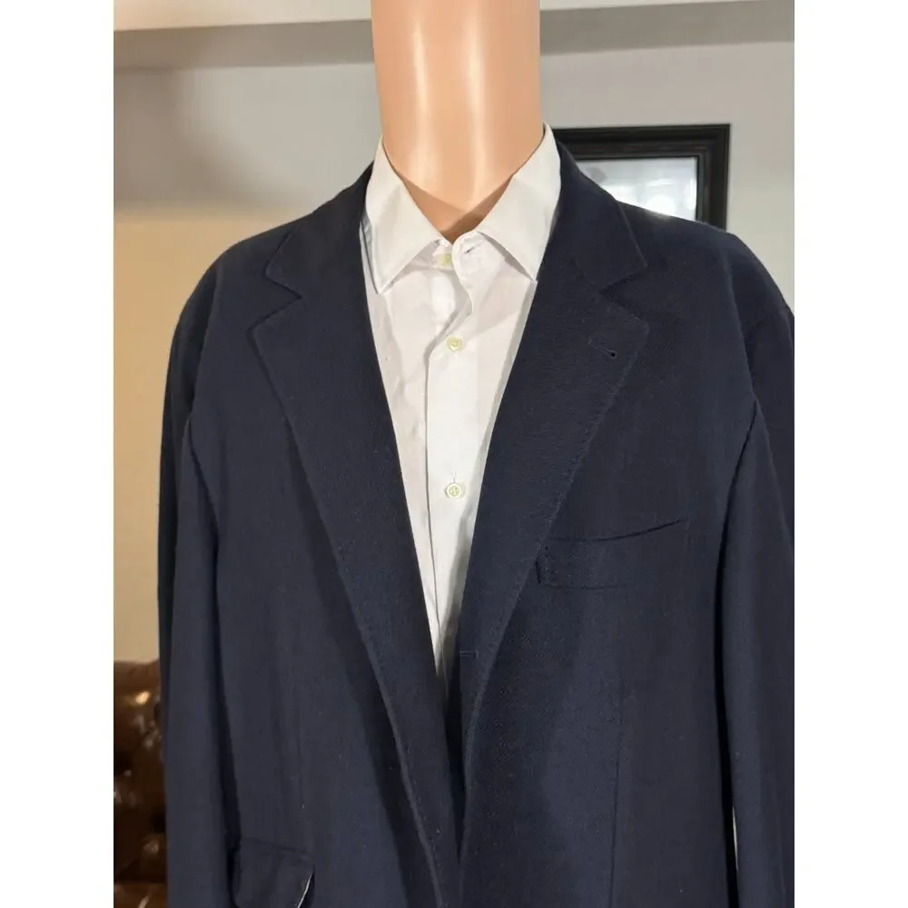 Brunello Cucinelli Heavy Flannel Twill Cashmere Silk Blazer 56 46R Navy Blue